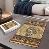 Aker Ancient Egyptian Puzzle with Hieroglyphic Pattern, Pyramid Symbol, and Twin Lion Guardians Motif - Wonder Print Shop