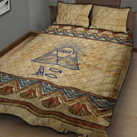Aker Ancient Egyptian Quilt Bed Set with Hieroglyphic Pattern, Pyramid Symbol, and Twin Lion Guardians Motif - Wonder Print Shop