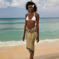 Aker Ancient Egyptian Sarong with Hieroglyphic Pattern, Pyramid Symbol, and Twin Lion Guardians Motif - Wonder Print Shop