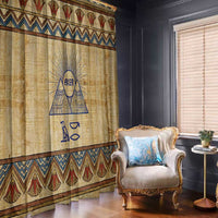 Aker Ancient Egyptian Window Curtain with Hieroglyphic Pattern, Pyramid Symbol, and Twin Lion Guardians Motif - Wonder Print Shop