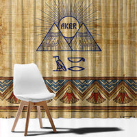 Aker Ancient Egyptian Window Curtain with Hieroglyphic Pattern, Pyramid Symbol, and Twin Lion Guardians Motif - Wonder Print Shop