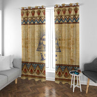 Aker Ancient Egyptian Window Curtain with Hieroglyphic Pattern, Pyramid Symbol, and Twin Lion Guardians Motif - Wonder Print Shop