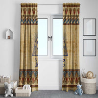 Aker Ancient Egyptian Window Curtain with Hieroglyphic Pattern, Pyramid Symbol, and Twin Lion Guardians Motif - Wonder Print Shop