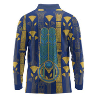 Amun Long Sleeve Polo Shirt Ancient Egyptian Hieroglyphic, Pharaoh and Scarab - Wonder Print Shop