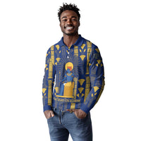 Amun Long Sleeve Polo Shirt Ancient Egyptian Hieroglyphic, Pharaoh and Scarab - Wonder Print Shop