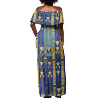 Amun Off Shoulder Maxi Dress Ancient Egyptian Hieroglyphic, Pharaoh and Scarab - Wonder Print Shop