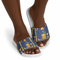 Amun Slide Sandals Ancient Egyptian Hieroglyphic, Pharaoh and Scarab - Wonder Print Shop