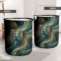 Amun Ancient Egyptian Laundry Basket with Mystical Smoke Swirl Pattern, Fiery Ram Head, and Hieroglyphic - Wonder Print Shop
