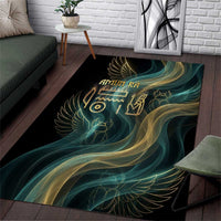 Amun Ancient Egyptian Area Rug with Mystical Smoke Swirl Pattern, Fiery Ram Head, and Hieroglyphic - Wonder Print Shop