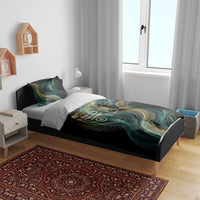 Amun Ancient Egyptian Bedding Set with Mystical Smoke Swirl Pattern, Fiery Ram Head, and Hieroglyphic - Wonder Print Shop