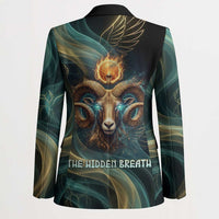 Amun Ancient Egyptian Blazer with Mystical Smoke Swirl Pattern, Fiery Ram Head, and Hieroglyphic - Wonder Print Shop