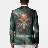 Amun Ancient Egyptian Blazer with Mystical Smoke Swirl Pattern, Fiery Ram Head, and Hieroglyphic - Wonder Print Shop