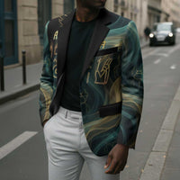 Amun Ancient Egyptian Blazer with Mystical Smoke Swirl Pattern, Fiery Ram Head, and Hieroglyphic - Wonder Print Shop