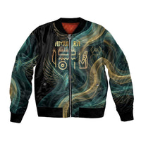 Amun Ancient Egyptian Bomber Jacket with Mystical Smoke Swirl Pattern, Fiery Ram Head, and Hieroglyphic - Wonder Print Shop