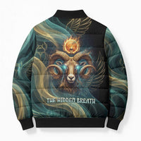 Amun Ancient Egyptian Bomber Puffer Jacket with Mystical Smoke Swirl Pattern, Fiery Ram Head, and Hieroglyphic - Wonder Print Shop