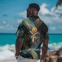 Amun Ancient Egyptian Hawaiian Shirt with Mystical Smoke Swirl Pattern, Fiery Ram Head, and Hieroglyphic - Wonder Print Shop