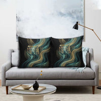 Amun Ancient Egyptian Pillow Cover with Mystical Smoke Swirl Pattern, Fiery Ram Head, and Hieroglyphic - Wonder Print Shop