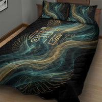 Amun Ancient Egyptian Quilt Bed Set with Mystical Smoke Swirl Pattern, Fiery Ram Head, and Hieroglyphic - Wonder Print Shop