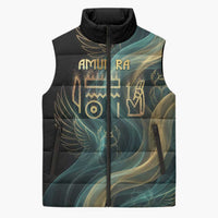 Amun Ancient Egyptian Sleeveless Puffer Jacket with Mystical Smoke Swirl Pattern, Fiery Ram Head, and Hieroglyphic - Wonder Print Shop