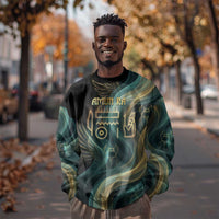 Amun Ancient Egyptian Sweatshirt with Mystical Smoke Swirl Pattern, Fiery Ram Head, and Hieroglyphic - Wonder Print Shop
