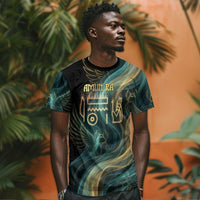 Amun Ancient Egyptian T shirt with Mystical Smoke Swirl Pattern, Fiery Ram Head, and Hieroglyphic - Wonder Print Shop