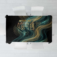 Amun Ancient Egyptian Tablecloth with Mystical Smoke Swirl Pattern, Fiery Ram Head, and Hieroglyphic - Wonder Print Shop