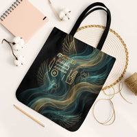 Amun Ancient Egyptian Tote Bag with Mystical Smoke Swirl Pattern, Fiery Ram Head, and Hieroglyphic - Wonder Print Shop