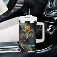 Amun Ancient Egyptian Tumbler With Handle with Mystical Smoke Swirl Pattern, Fiery Ram Head, and Hieroglyphic - Wonder Print Shop