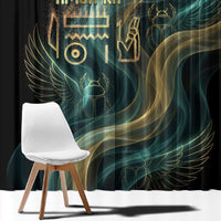 Amun Ancient Egyptian Window Curtain with Mystical Smoke Swirl Pattern, Fiery Ram Head, and Hieroglyphic - Wonder Print Shop