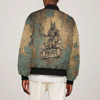 Anubis Bomber Jacket Ancient Egyptian Aged Papyrus, Scales of Justice, and Egyptian Hieroglyph - Wonder Print Shop