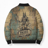 Anubis Bomber Puffer Jacket Ancient Egyptian Aged Papyrus, Scales of Justice, and Egyptian Hieroglyph - Wonder Print Shop