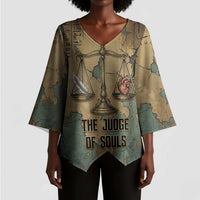 Anubis Kimono Sleeve Blouse Ancient Egyptian Aged Papyrus, Scales of Justice, and Egyptian Hieroglyph - Wonder Print Shop
