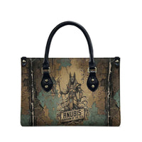 Anubis Leather Bag Ancient Egyptian Aged Papyrus, Scales of Justice, and Egyptian Hieroglyph - Wonder Print Shop