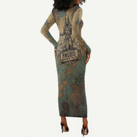 Anubis Long Sleeve Bodycon Dress Ancient Egyptian Aged Papyrus, Scales of Justice, and Egyptian Hieroglyph - Wonder Print Shop