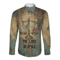 Anubis Long Sleeve Button Shirt Ancient Egyptian Aged Papyrus, Scales of Justice, and Egyptian Hieroglyph - Wonder Print Shop