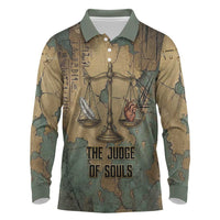 Anubis Long Sleeve Polo Shirt Ancient Egyptian Aged Papyrus, Scales of Justice, and Egyptian Hieroglyph - Wonder Print Shop