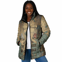 Anubis Padded Jacket Ancient Egyptian Aged Papyrus, Scales of Justice, and Egyptian Hieroglyph - Wonder Print Shop