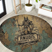 Anubis Round Carpet Ancient Egyptian Aged Papyrus, Scales of Justice, and Egyptian Hieroglyph - Wonder Print Shop
