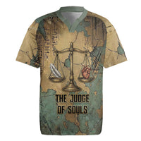 Anubis Rugby Jersey Ancient Egyptian Aged Papyrus, Scales of Justice, and Egyptian Hieroglyph - Wonder Print Shop