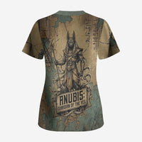 Anubis Scrub Top Ancient Egyptian Aged Papyrus, Scales of Justice, and Egyptian Hieroglyph - Wonder Print Shop