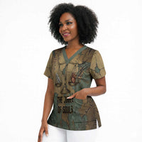 Anubis Scrub Top Ancient Egyptian Aged Papyrus, Scales of Justice, and Egyptian Hieroglyph - Wonder Print Shop