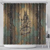 Anubis Shower Curtain Ancient Egyptian Aged Papyrus, Scales of Justice, and Egyptian Hieroglyph - Wonder Print Shop