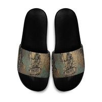 Anubis Slide Sandals Ancient Egyptian Aged Papyrus, Scales of Justice, and Egyptian Hieroglyph - Wonder Print Shop