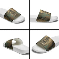 Anubis Slide Sandals Ancient Egyptian Aged Papyrus, Scales of Justice, and Egyptian Hieroglyph - Wonder Print Shop