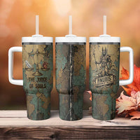 Anubis Tumbler With Handle Ancient Egyptian Aged Papyrus, Scales of Justice, and Egyptian Hieroglyph - Wonder Print Shop