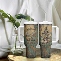 Anubis Tumbler With Handle Ancient Egyptian Aged Papyrus, Scales of Justice, and Egyptian Hieroglyph - Wonder Print Shop