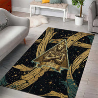 Anubis Ancient Egyptian Area Rug with Starry Mummy Wrap Pattern, Anubis Warrior Illustration, and Pyramid - Wonder Print Shop