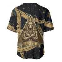 Anubis Ancient Egyptian Baseball Jersey with Starry Mummy Wrap Pattern, Anubis Warrior Illustration, and Pyramid - Wonder Print Shop
