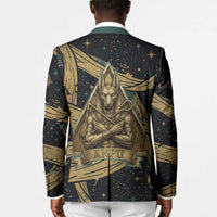 Anubis Ancient Egyptian Blazer with Starry Mummy Wrap Pattern, Anubis Warrior Illustration, and Pyramid - Wonder Print Shop