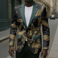 Anubis Ancient Egyptian Blazer with Starry Mummy Wrap Pattern, Anubis Warrior Illustration, and Pyramid - Wonder Print Shop